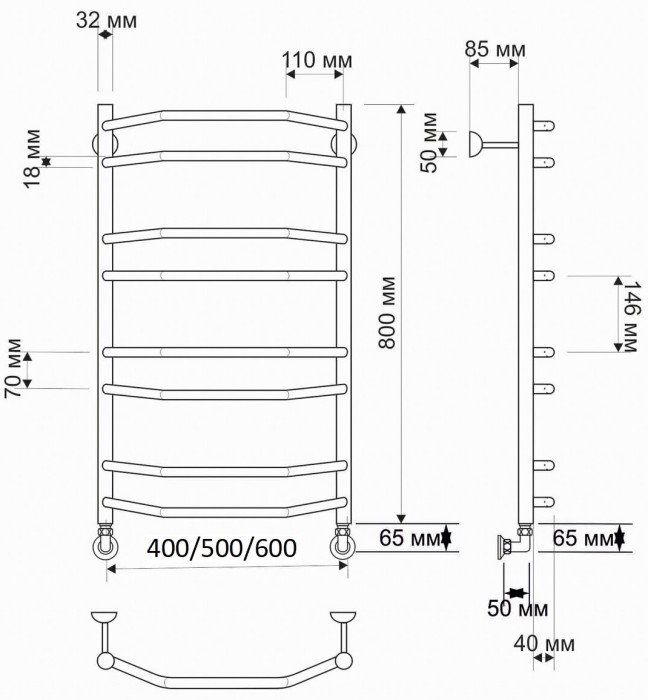 Полотенцесушитель водяной латунный 40x80 Агата 4 (бронза) Secado арт. 4603777459185