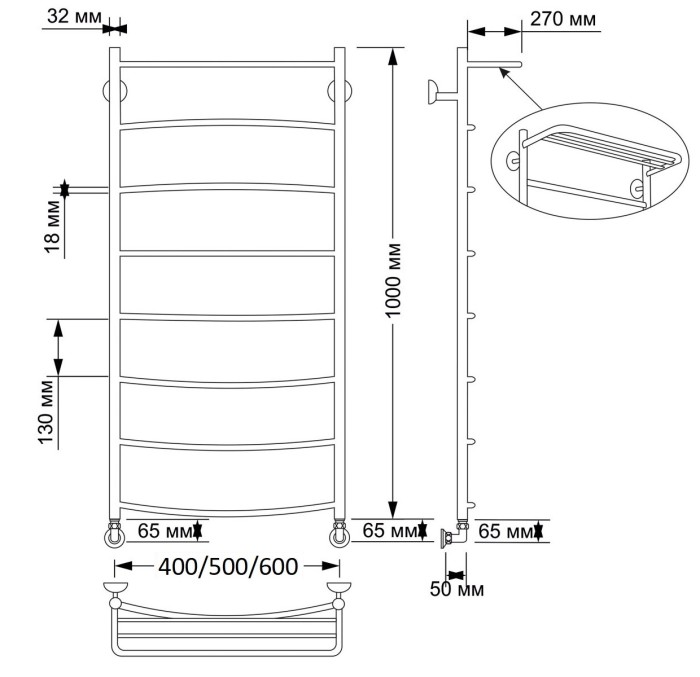Полотенцесушитель водяной латунный 40x100 Милан 4 (бронза) Secado арт. 4603777459697
