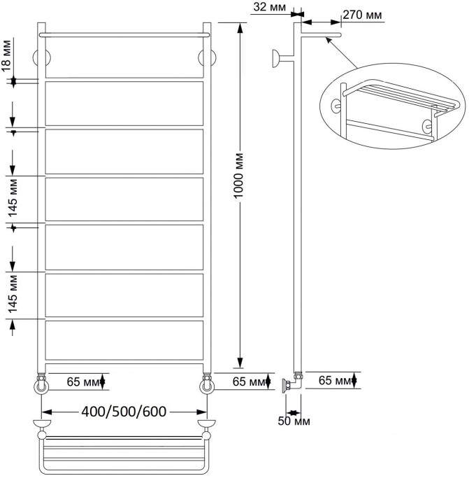 Полотенцесушитель водяной латунный 50x100 Триада 4 (бронза) Secado арт. 4603777469283