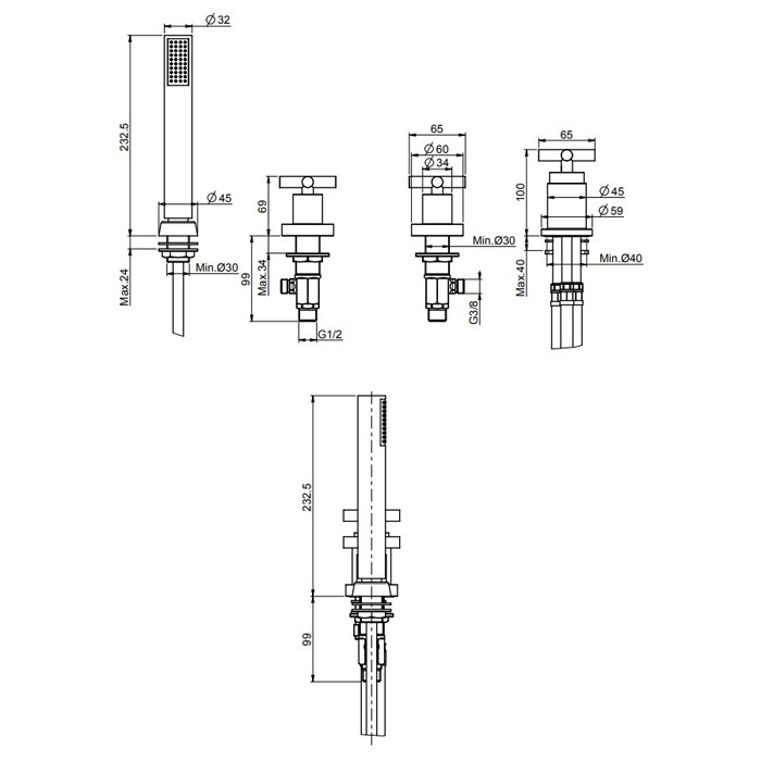 Fima Carlo Frattini Смеситель к борту ванны без излива, Maxima, F5314/2CR F2193 цвет: хром