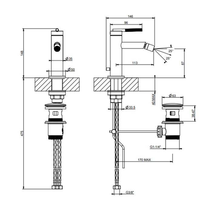 Смеситель для биде Gessi Ingranaggio, цвет black metal pvd арт. 63507#707