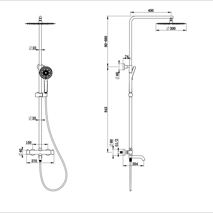 Душевая система с термостатом, Wonzon & Woghand Stick, WW-88739903-MB цвет: черный