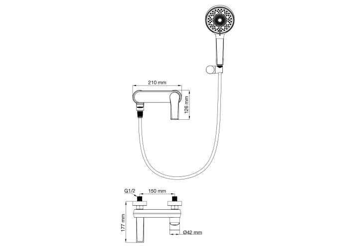 Смеситель для ванны с душем, Wonzon & Woghand Brilliant, WW-88037079-BGM цвет: графит