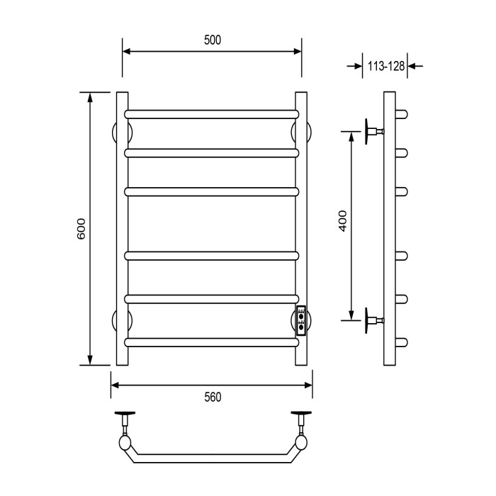 Электрический полотенцесушитель 50x60, Veconi Cantu-A арт. C6050CH-A