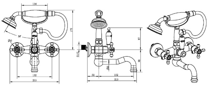 Смеситель для ванны, золото, Satine Boheme 293-ST