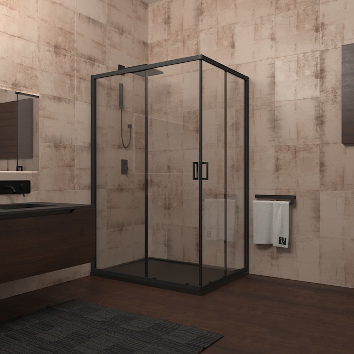 Душевой угол 1200x900x1950, Veconi Rovigo, черный, стекло прозрачное арт. RV14-12090-01-C5