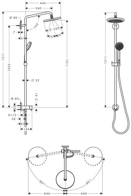 Душевая система Reno с переключателем потоков Croma Hansgrohe, хром арт. 27224000