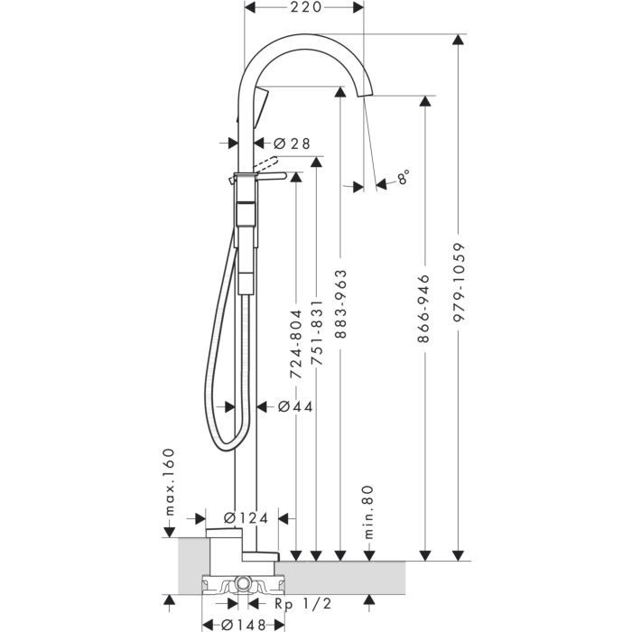 Напольный смеситель для ванны One Axor, полированный черный хром арт. 48440330