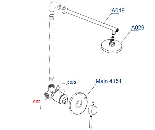 Встраиваемый комплект для душа с верхней душевой насадкой Main 4100 WasserKRAFT арт. A12429