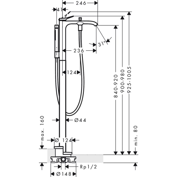 Смеситель для ванны напольного монтажа, Hansgrohe Vivenis, черный арт. 75445670