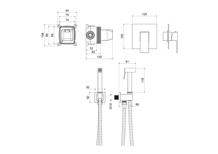 Набор с гигиеническим душем (смеситель + гигиеническая лейка + шланг + шланговое подсоединение с держателем), Aquatek Либра, хром арт. AQ1619CR