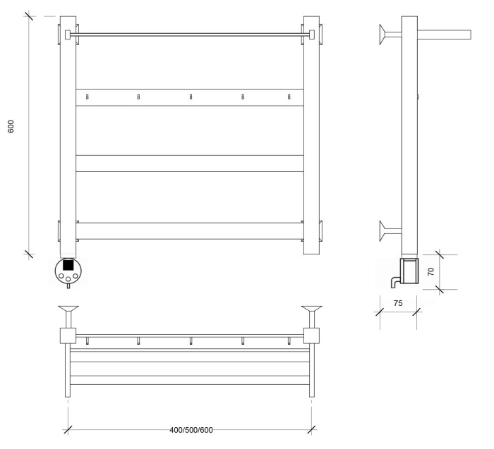 Полотенцесушитель электрический 60x60 Комано 1 КСП (хром) Secado арт. 4603777481735
