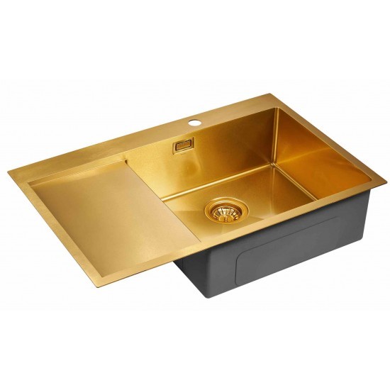 Мойка для кухни нержавеющая 780х510мм Paulmark ELDE, брашированное золото, правая - PM807851-BGR