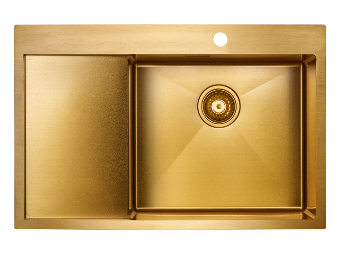 Мойка для кухни нержавеющая 780х510мм Paulmark ELDE, брашированное золото, правая - PM807851-BGR