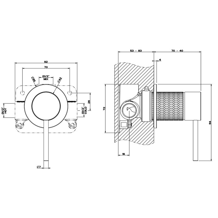 Встраиваемый смеситель, на 1/2", на 1 источник, Gessi 316, brushed black metal pvd арт. 54219#707