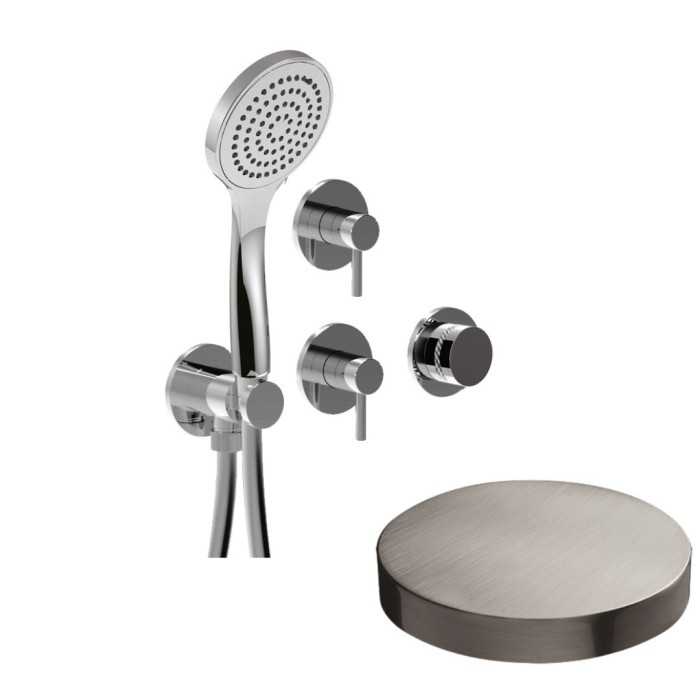 Внешняя часть встраиваемого смесителя для душа на 5 режимов, однорычажный, поворотный переключатель, ручной душ + 4 доп. вывода воды, Giulini My ring deluxe, никель матовый арт. MRX5305DLEPNKO