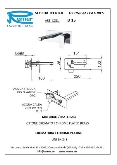 Смеситель хром глянцевый, Remer Dream, скрытого монтажа D15