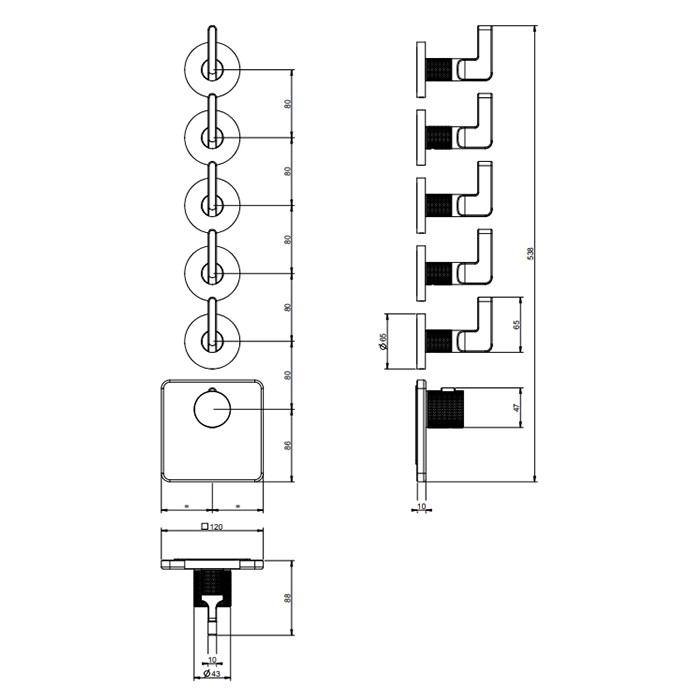 Смеситель для душа, термостатический, встраиваемый, резьба 3/4", Gessi Inciso, золото арт. 58220#246