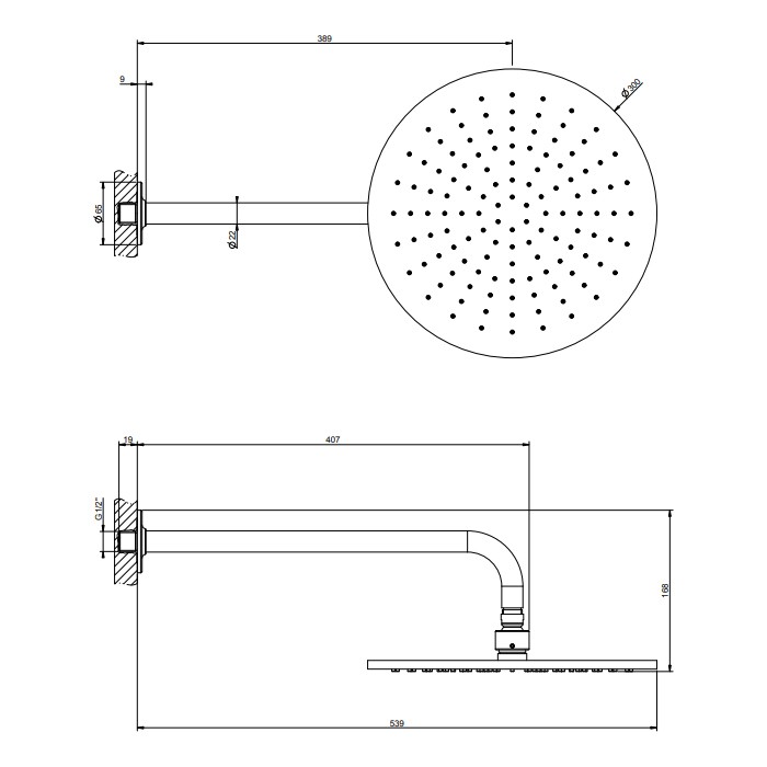 Верхний душ 30см, с защитой от налёта, Gessi Inciso, золото арт. 58248#246