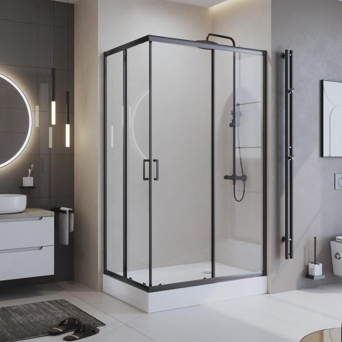 Душевой уголок 120x195 BelBagno, матовый черный, Uno-195 арт. UNO-195-AH-2-120/90-C-NERO