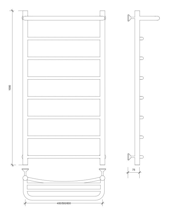 Полотенцесушитель водяной 100x40 Милан 1 СП (хром) Secado арт. 4603777444747