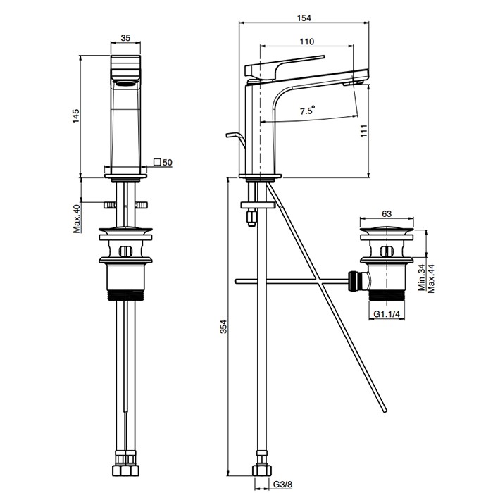 Fima Carlo Frattini Смеситель для раковины, на 1 отв., с донным клапаном, Fit, F3381CR.2 цвет: хром