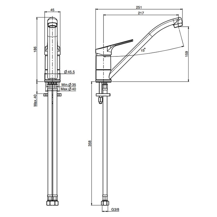 Fima Carlo Frattini Смеситель для кухни, на 1 отв., излив: 21.7см., Kitchen, F3767CR.ES цвет: хром