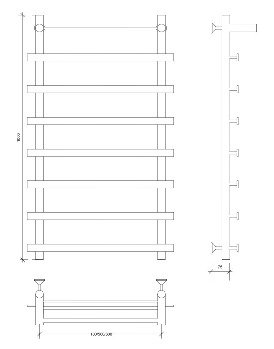 Полотенцесушитель водяной 100x50x60 Понтида 1 СП (хром) Secado арт. 4603759403427