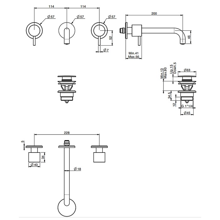 Fima Carlo Frattini Смеситель для раковины, встраиваемый, излив: 20см, с донным клапаном, внешняя часть, Spillo Up, F3161L/5CR цвет: хром