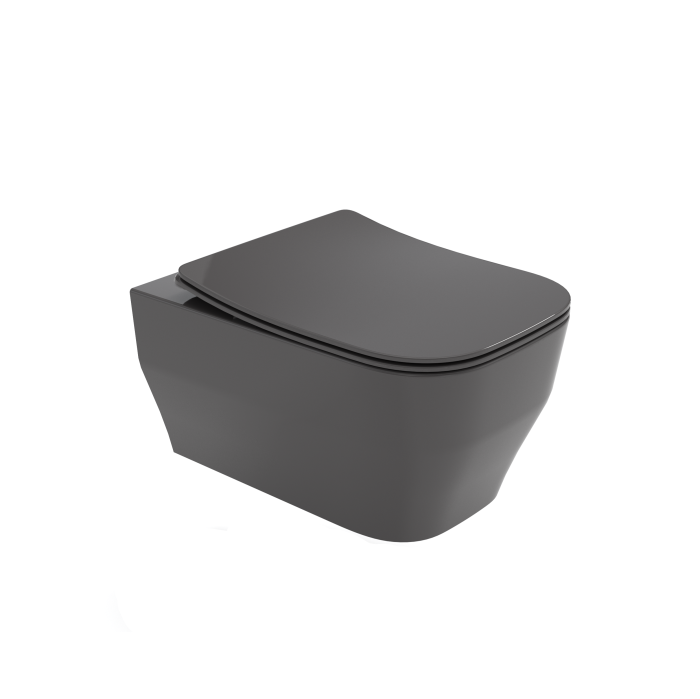 Унитаз подвесной, безободковый, с креплениями, Olympia ceramica Synthesis eco, серый глянцевый арт. SYN1202R06