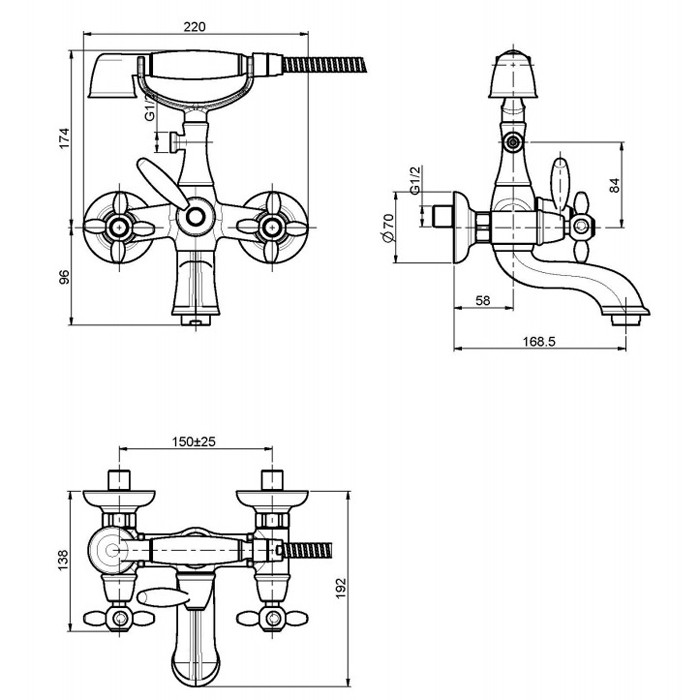 Fima Carlo Frattini Смеситель для ванны внешнего монтажа с душевым комплектом, Olivia, F5004CR цвет: хром