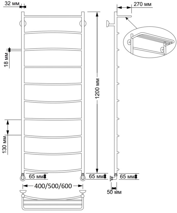 Полотенцесушитель водяной латунный 40x120 Милан 4 (бронза) Secado арт. 4603777469764