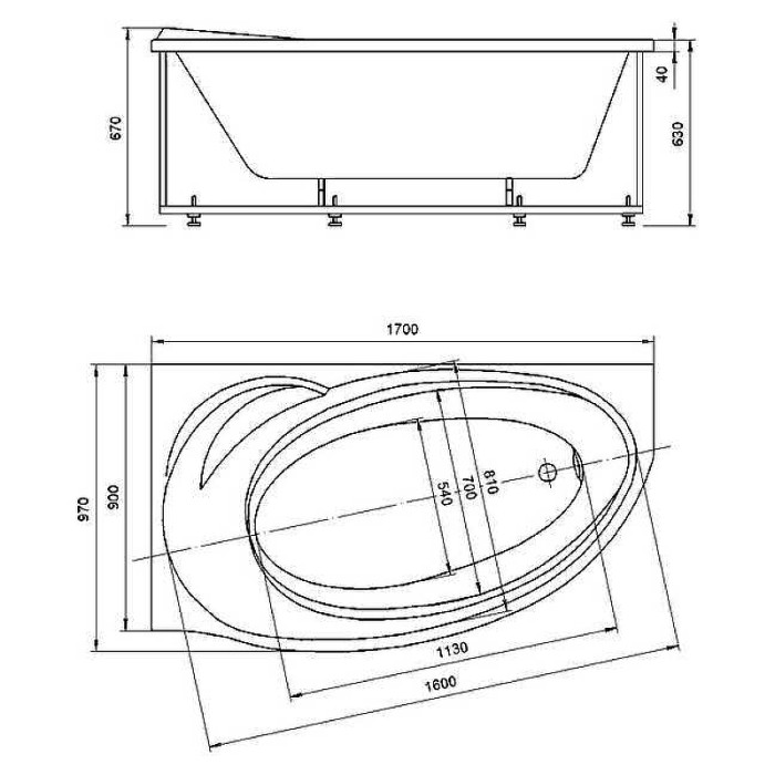 Ванна 170 лев.гидромасс. с фронтальным экраном Aquatek Бетта арт. BET170-0000010
