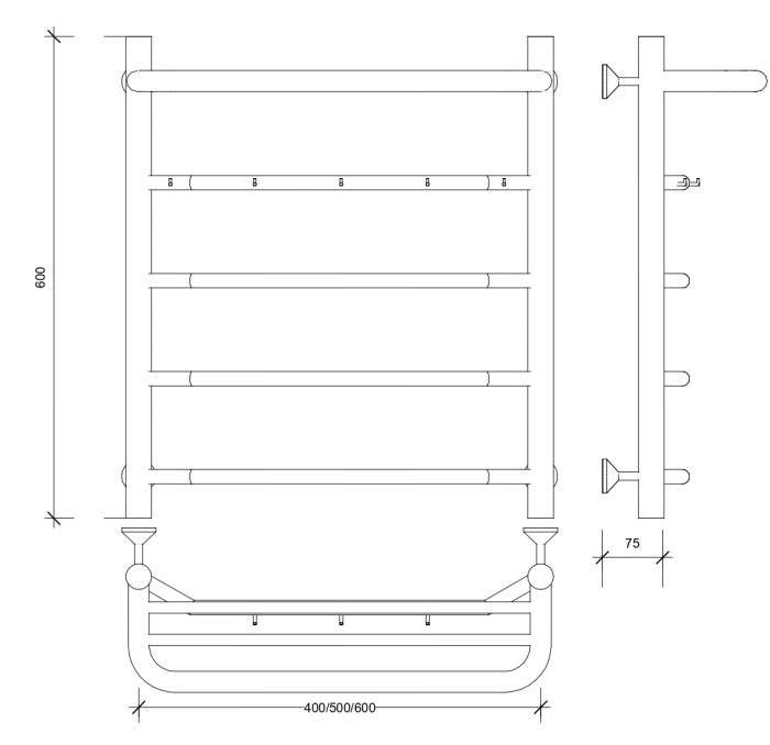 Полотенцесушитель водяной 60x40 Агата 1 КСП (черный) Secado арт. 4673739223185