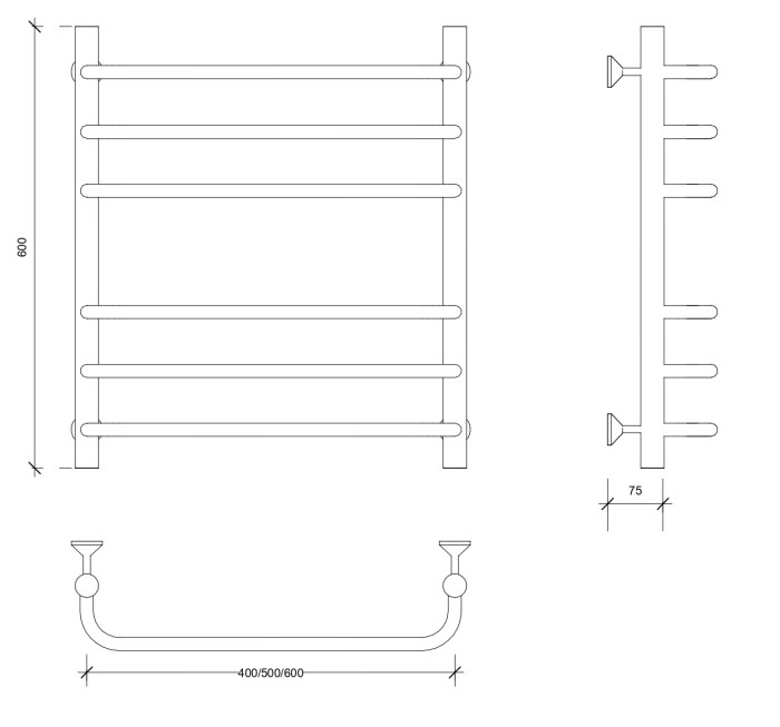 Полотенцесушитель водяной 60x60 Мерида 3 (черный) Secado арт. 4673739225769