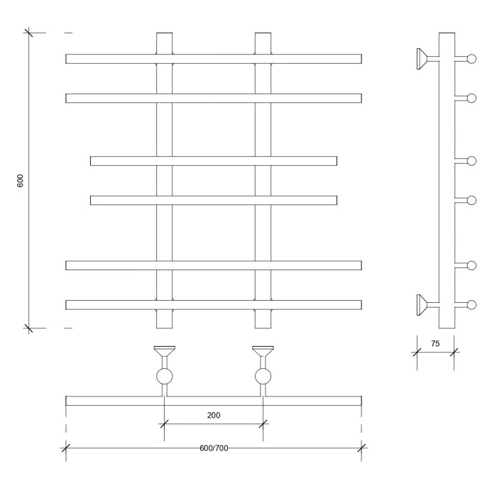 Полотенцесушитель водяной 60x20x70 Турин 2 (черный) Secado арт. 4673739229774