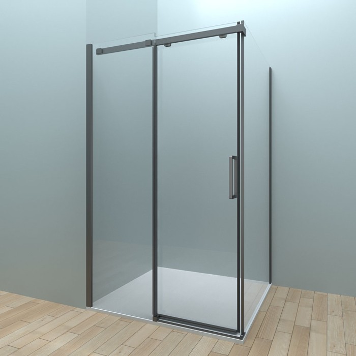 Душевой угол 1500х800х1950, Veconi Rovigo, черный, стекло прозрачное арт. RV070-15080PR-01-19C4