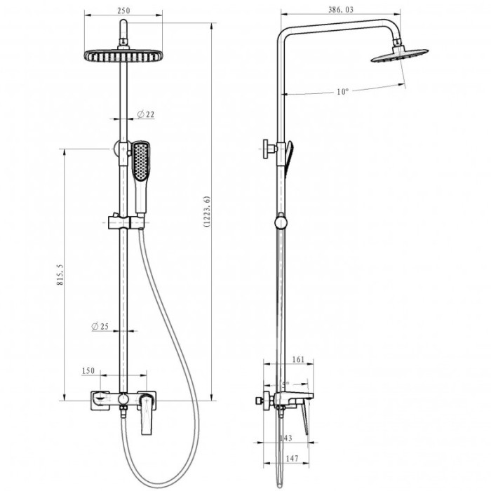 Стойка для душа со смесителем, хром, Venturo Boheme 378