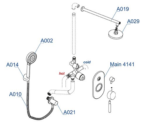 Встраиваемый комплект для душа с верхней душевой насадкой и лейкой Main 4100 WasserKRAFT арт. A14129