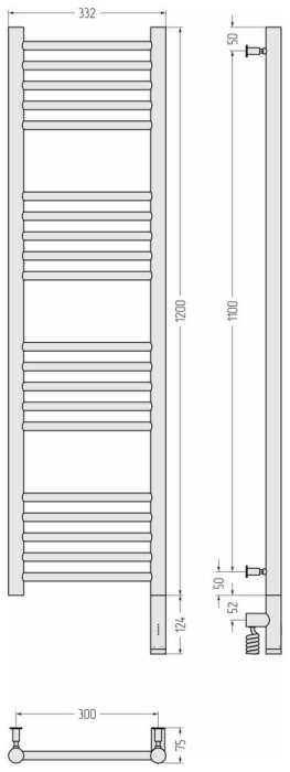 Сунержа Электрический полотенцесушитель 1200x300, Богема 3.0, 032-5805-1230 цвет: матовое золото