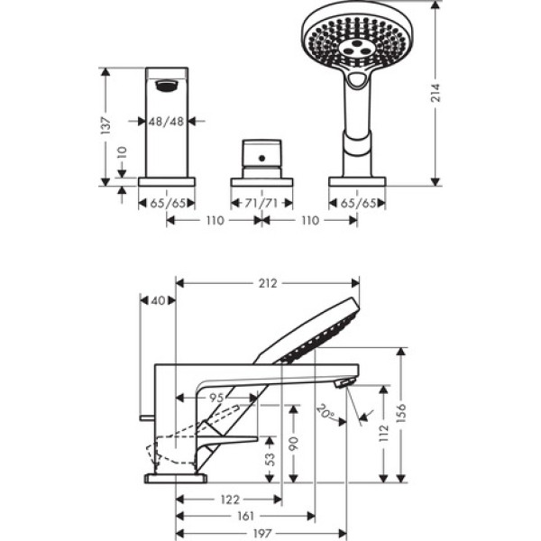 Смеситель для ванны на 3 отверстия, Hansgrohe Metropol, хром арт. 32550000