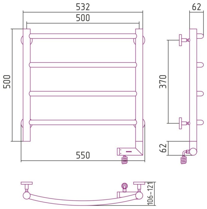 Сунержа Электрический полотенцесушитель 1000x300, Галант 2.0, 12-5201-5050 цвет: белый