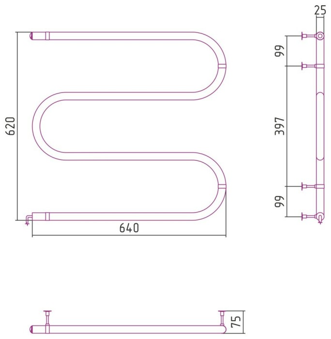 Стилье Электрический полотенцесушитель 600x600, М-образный, 00503-6060 цвет: без покрытия