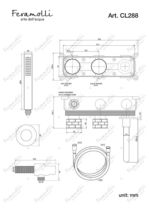 Душевая система для ванны и душа, хром, Amos Feramolli - CL288