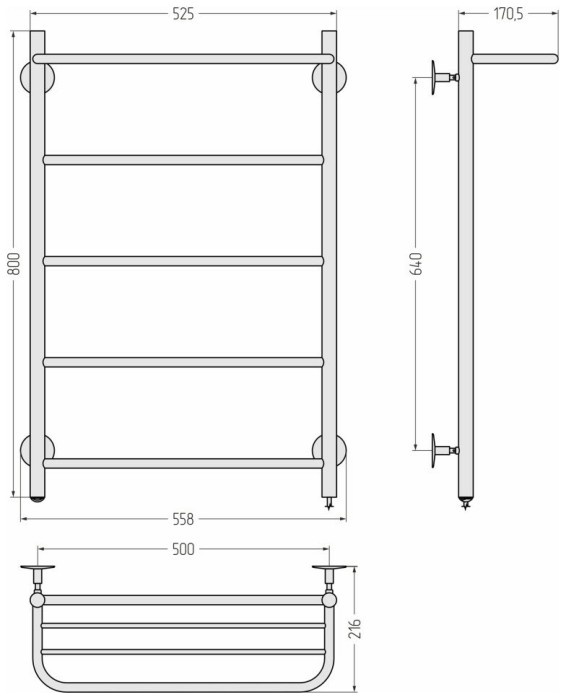 Стилье Электрический полотенцесушитель 800x500, Формат 30, 00530-8050 цвет: без покрытия