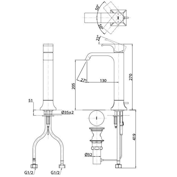 Высокий смеситель для раковины, GC TOTO, TLG08305R цвет: хром