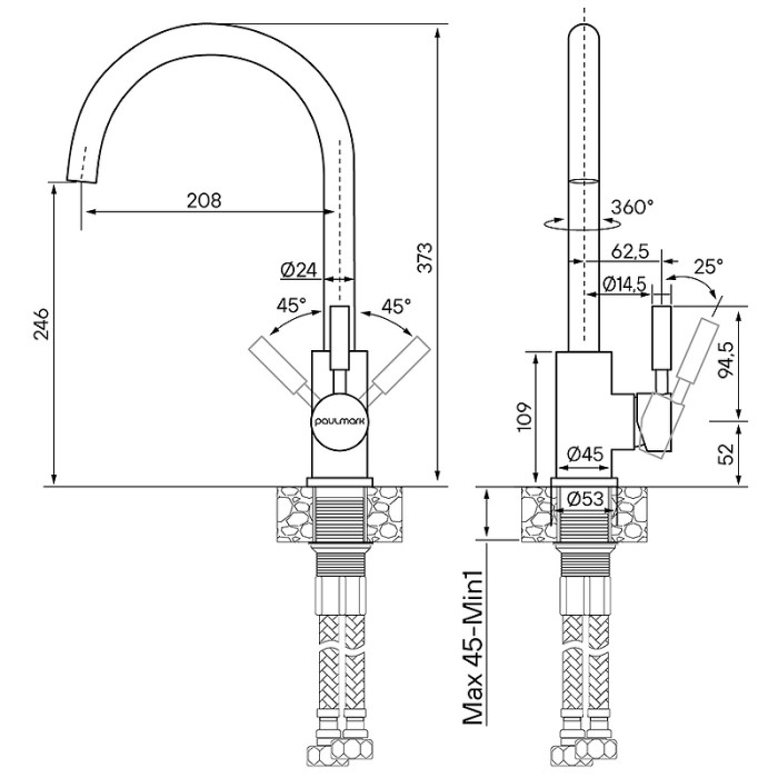 Смеситель для кухни  Paulmark HOLSTEIN, серый - Ho212063-GR