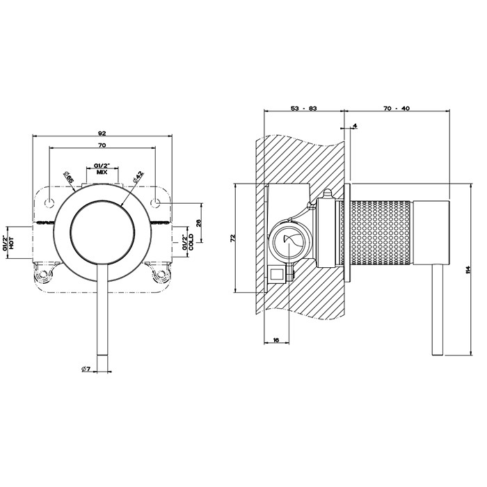 Встраиваемый смеситель, на 1/2", на 1 источник, Gessi 316, brushed black metal pvd арт. 54419#707