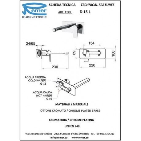 Смеситель хром глянцевый, Remer Dream, скрытого монтажа D15L