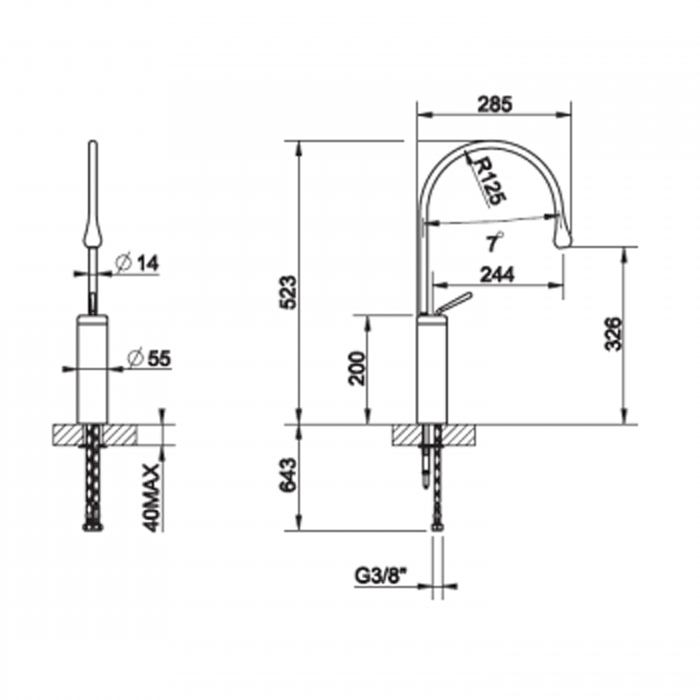 Смеситель для раковины на 1 отверстие, высокий, излив 244мм R=125, Gessi Goccia, черный арт. 33609#299